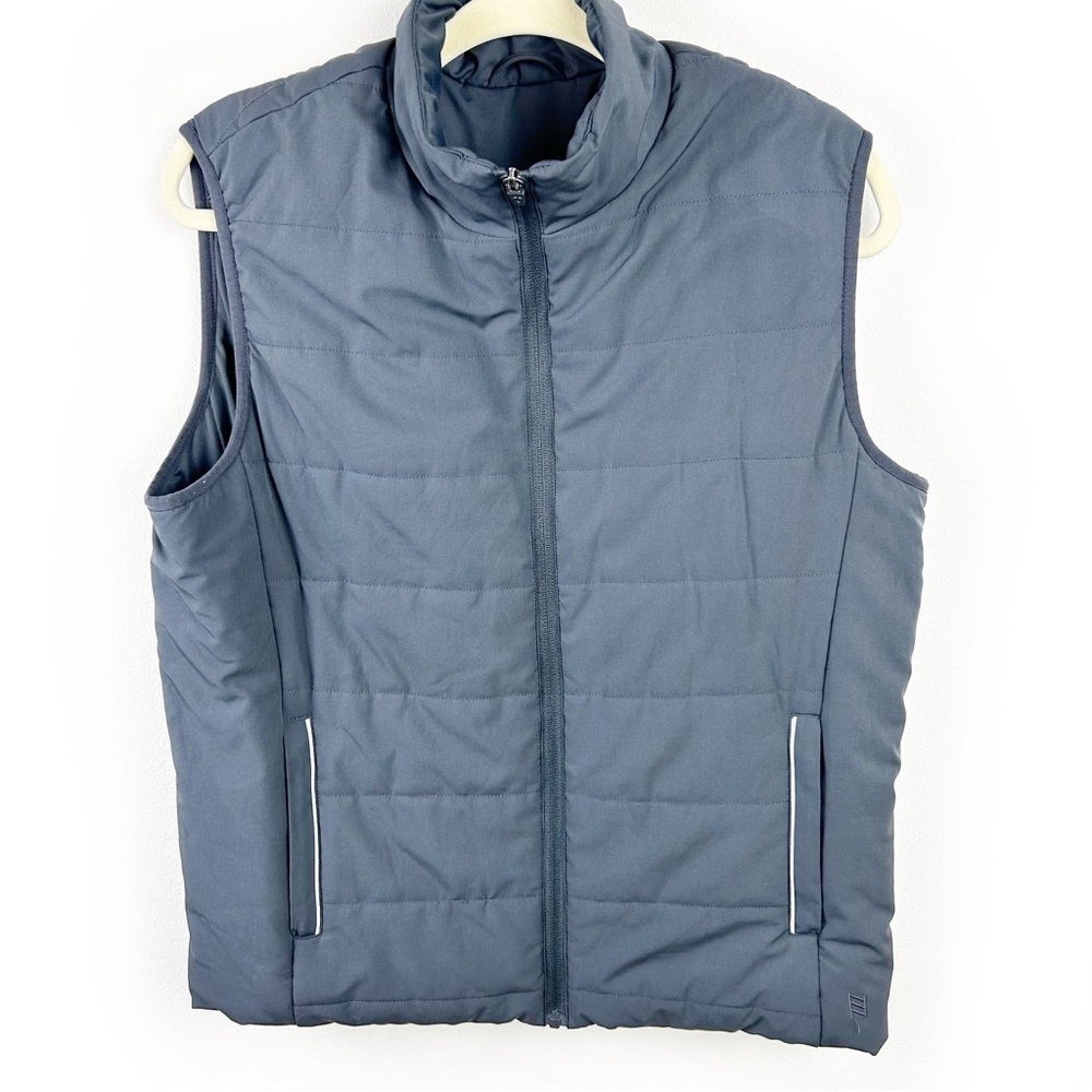 Zyia Active Full Zip Reflective puffer vest in navy blue size: M